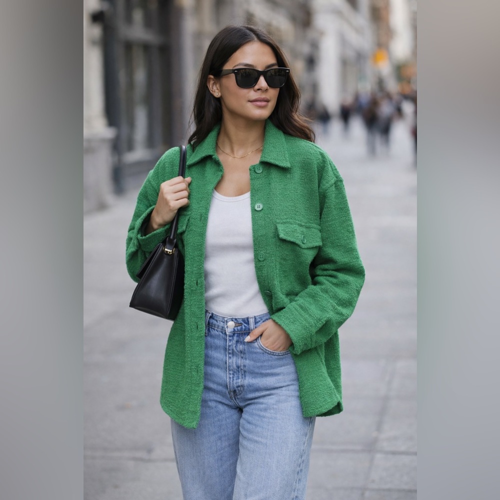 Babaton Green Textured Utility Shacket